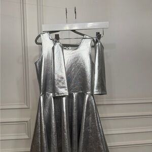 Silver Metallic Dress with Matching Gloves